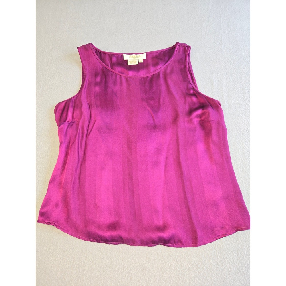 Peck & Peck Tank Top Womens 12P Magenta 100% Silk Shadow Stripe Side Zip Shell